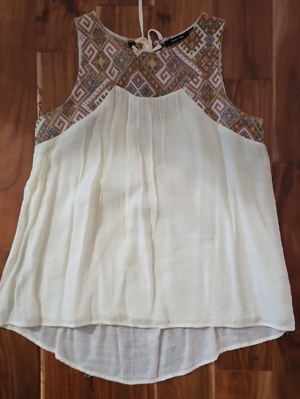 Doe & Rae Cream Embroidered Yoke Sleeveless Camisole